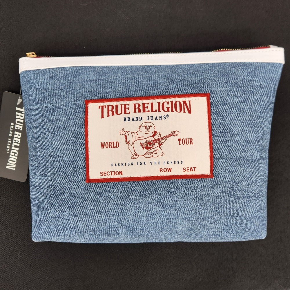 True Religion "Denim Look" Polyester Makeup Cosmetic Bag World Tour Fashion New